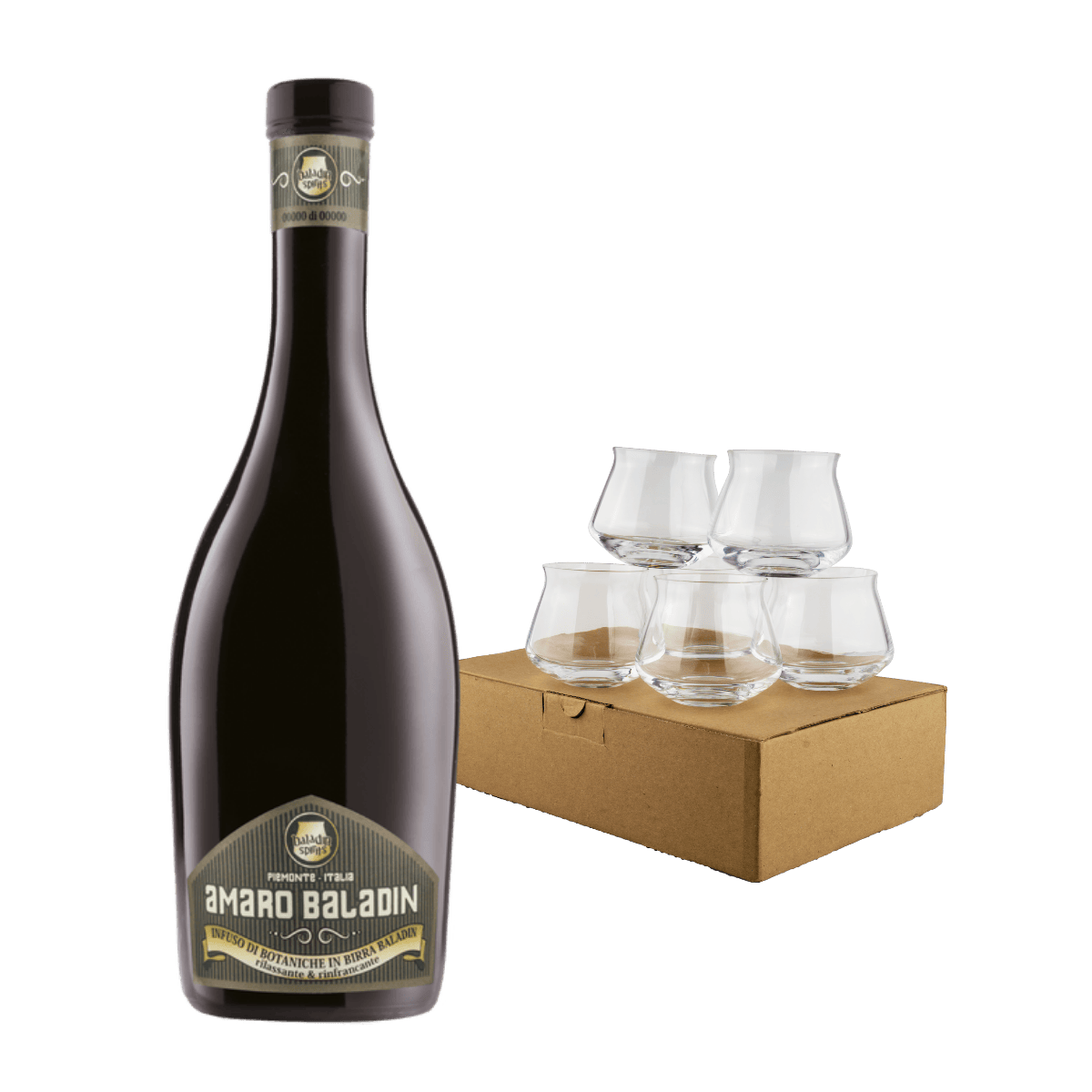 Amaro Baladin e scatola di Teku Spirits